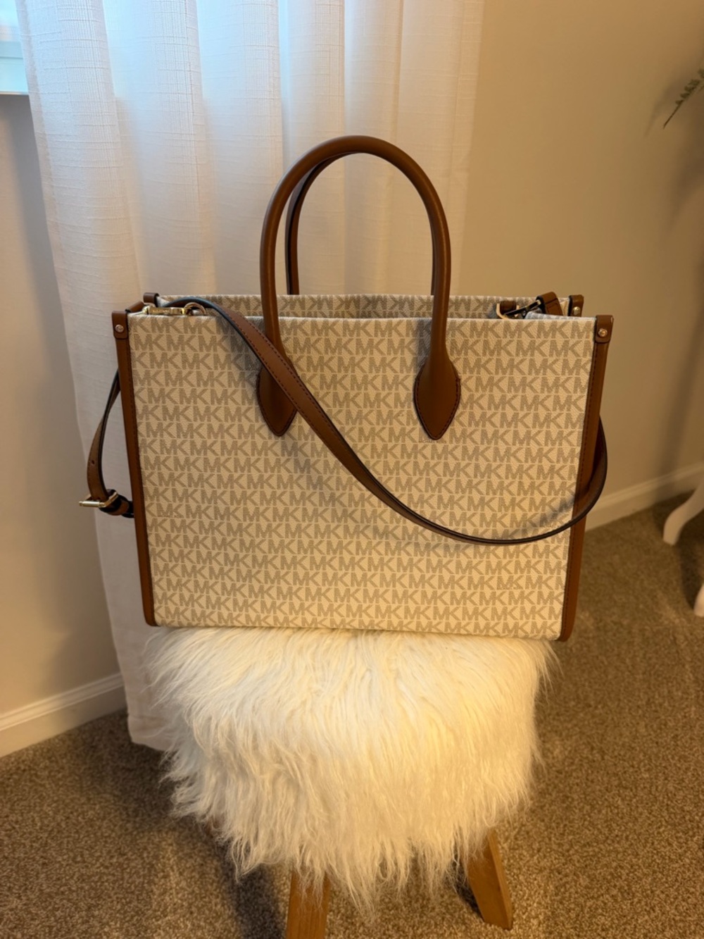 Michael Kors Cream and Brown Monogram Tote Briefcase - Picture 2 of 3